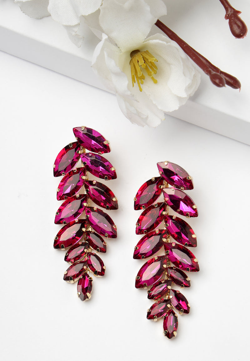 Pendientes colgantes en forma de hoja de color rosa oscuro