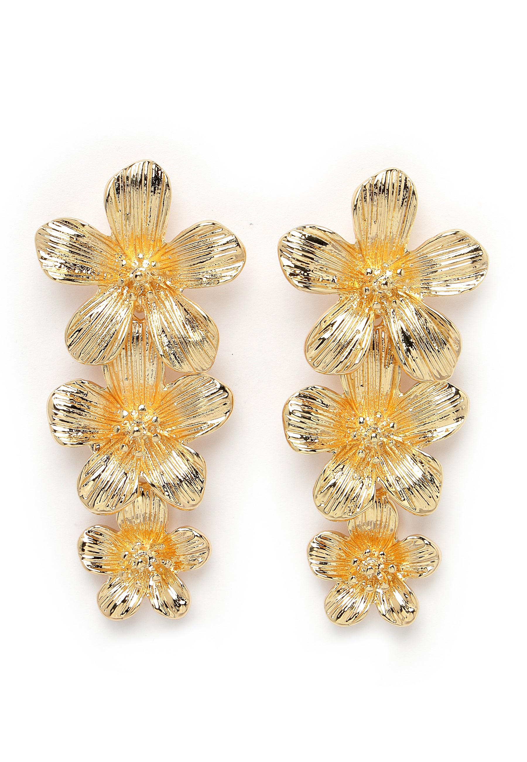 Pendientes florales de color oro de ley