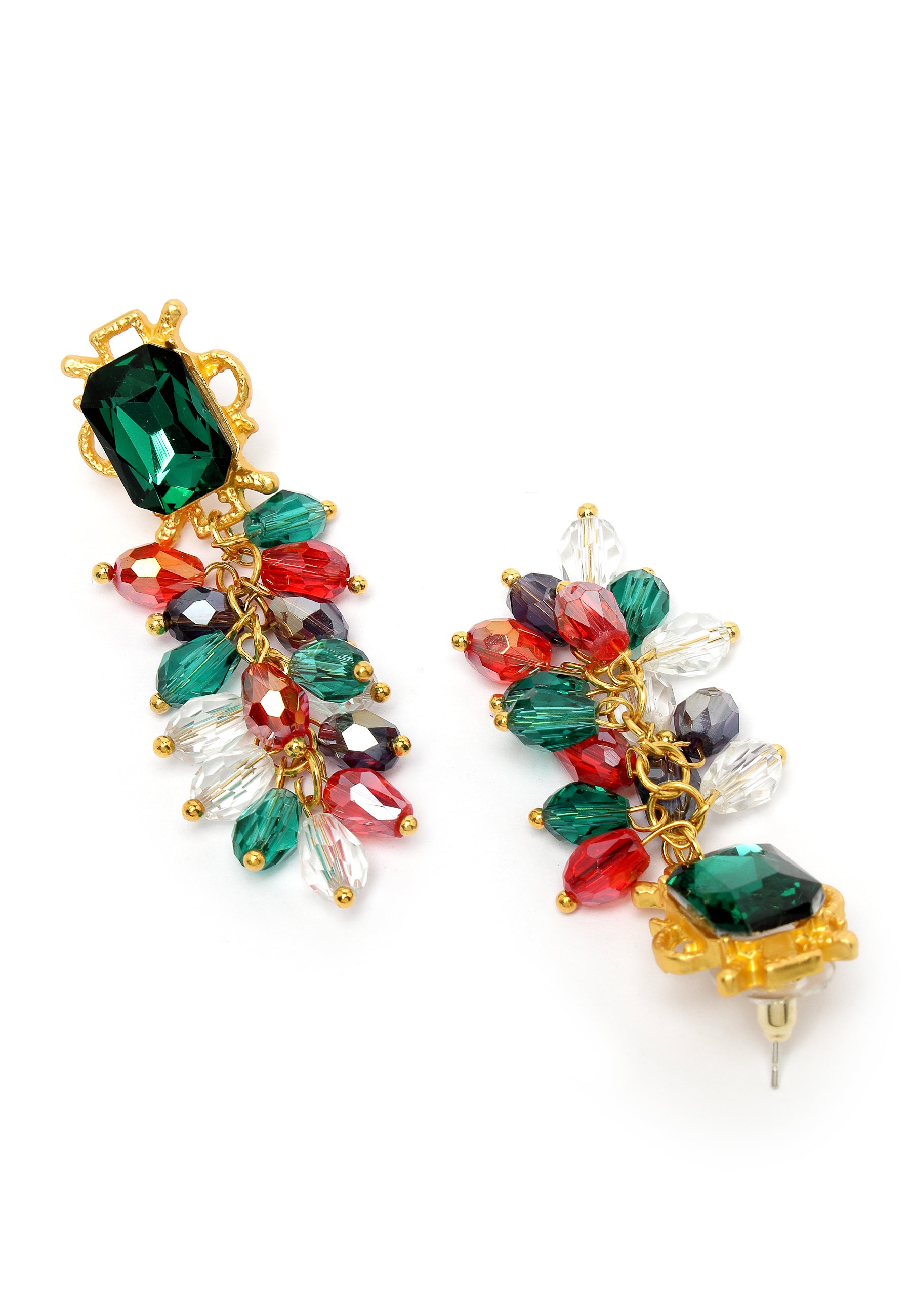 Multi-Coloured Leaf-Shaped Cluster Drop Earrings