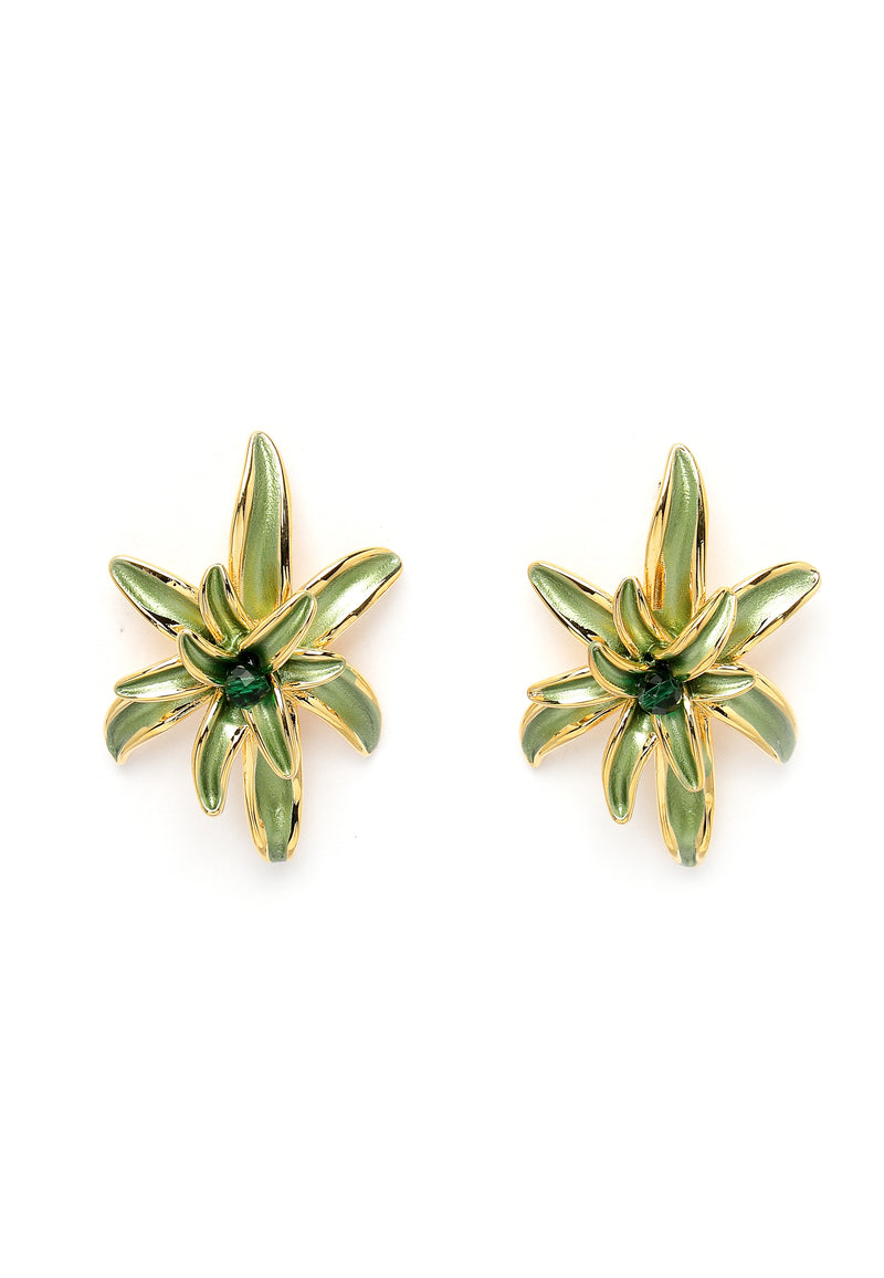 Green Floral Stud Earrings