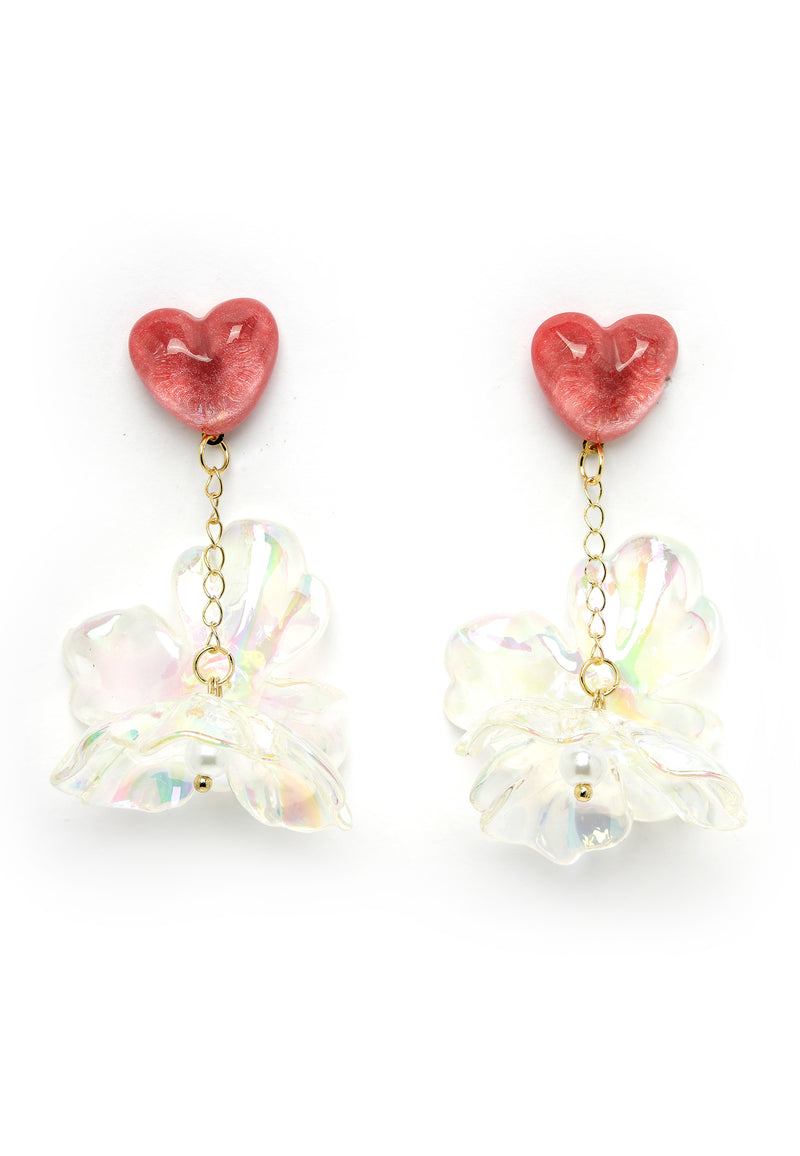 Pendientes colgantes con forma de corazón y flores