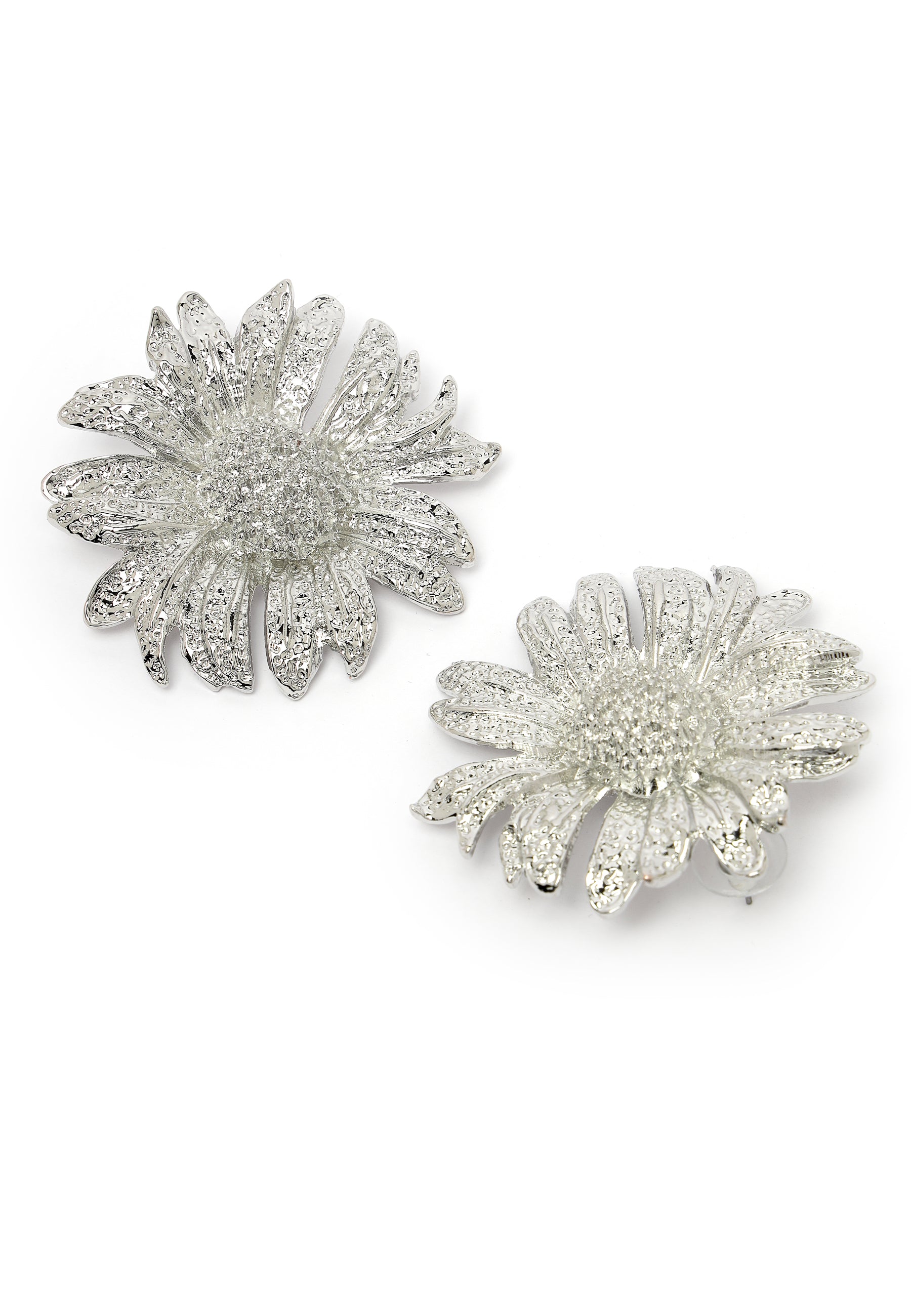 Silver-Coloured Floral Stud Earrings