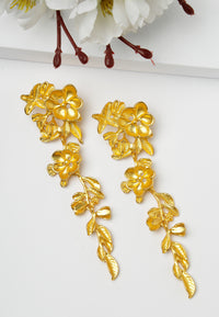 Gold-Coloured Floral Long Earrings