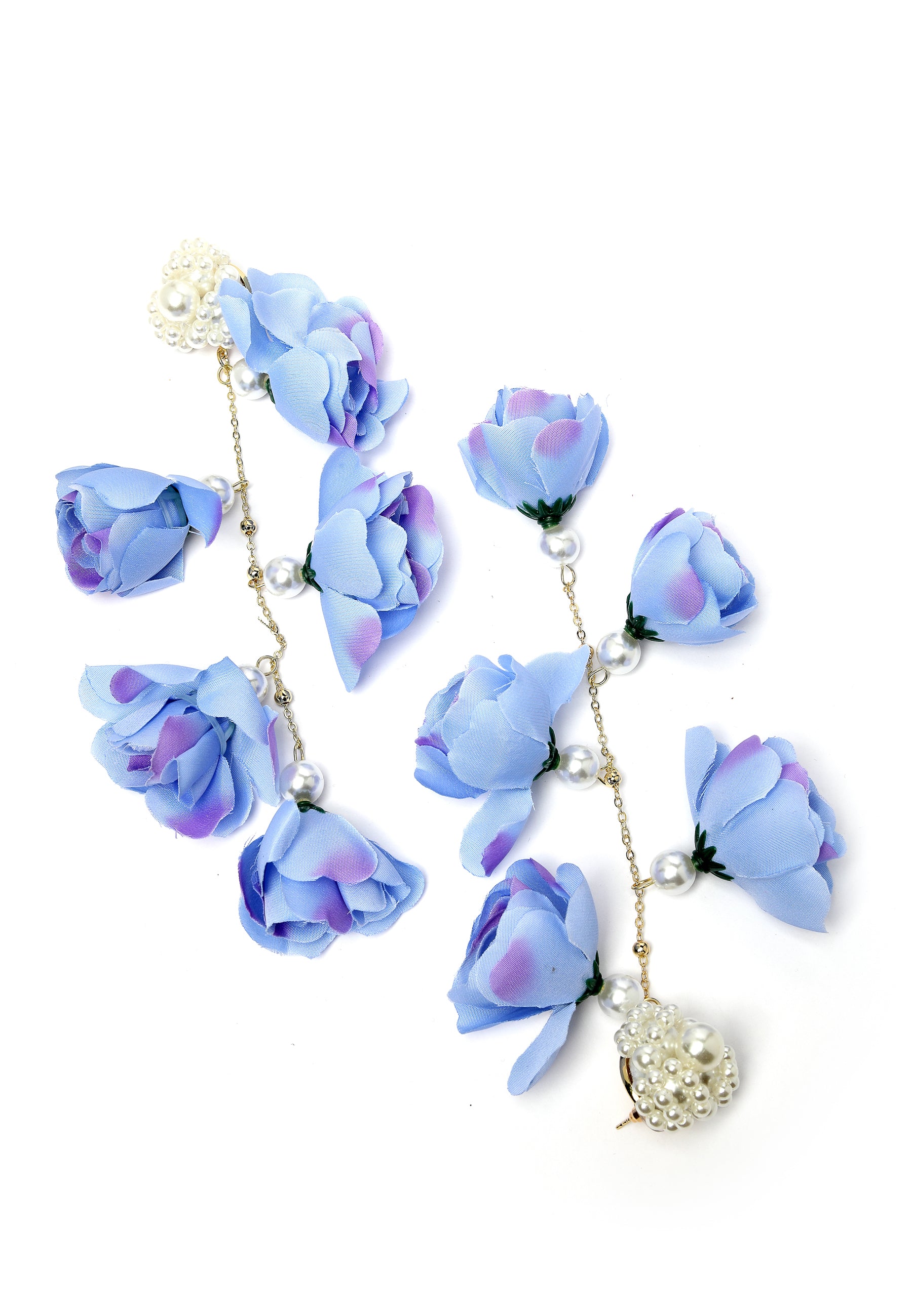 Blue Rose Shaped Flowy Earrings