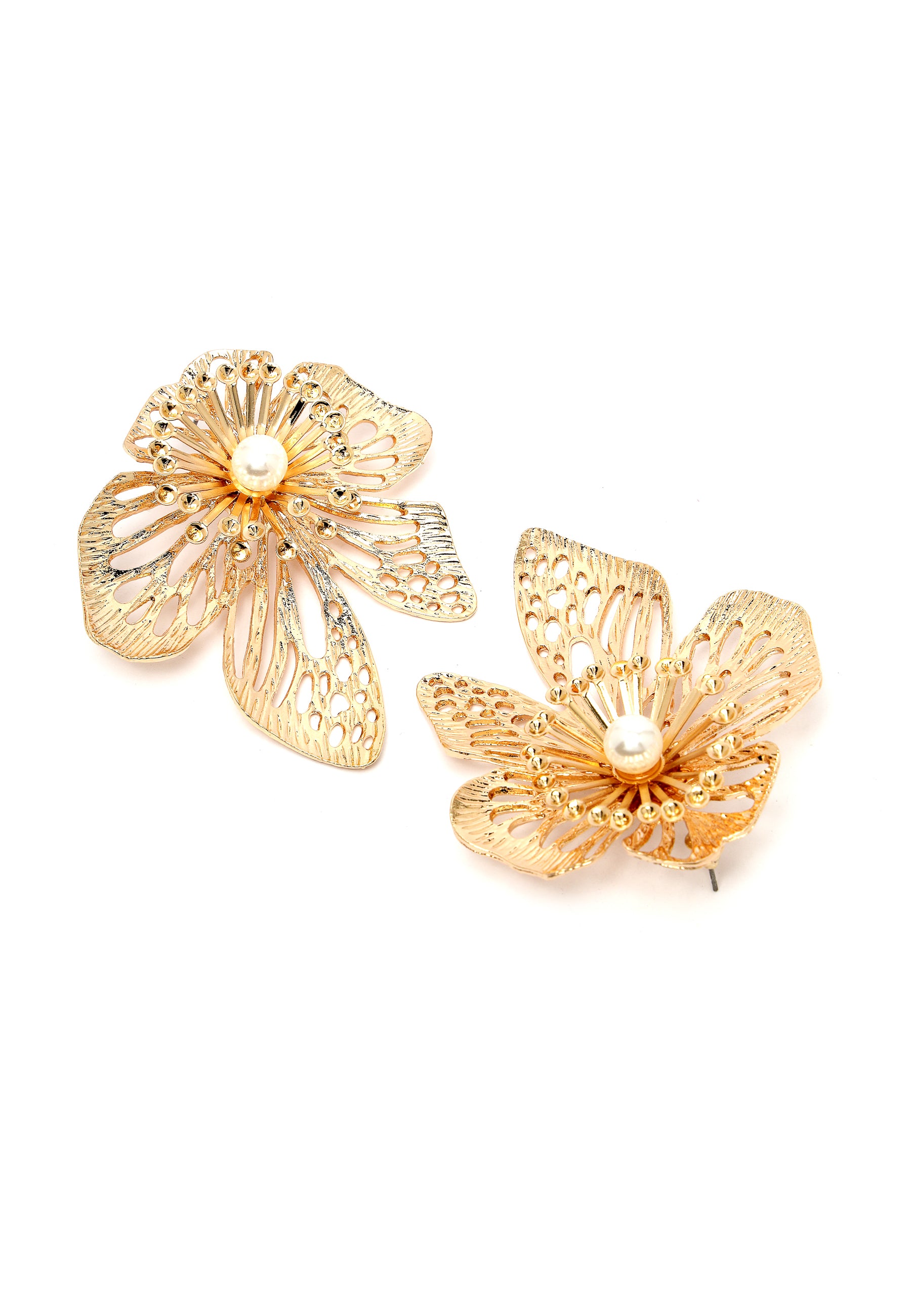 Sparkling Gold-Coloured Flower Pendant And Earrings Set