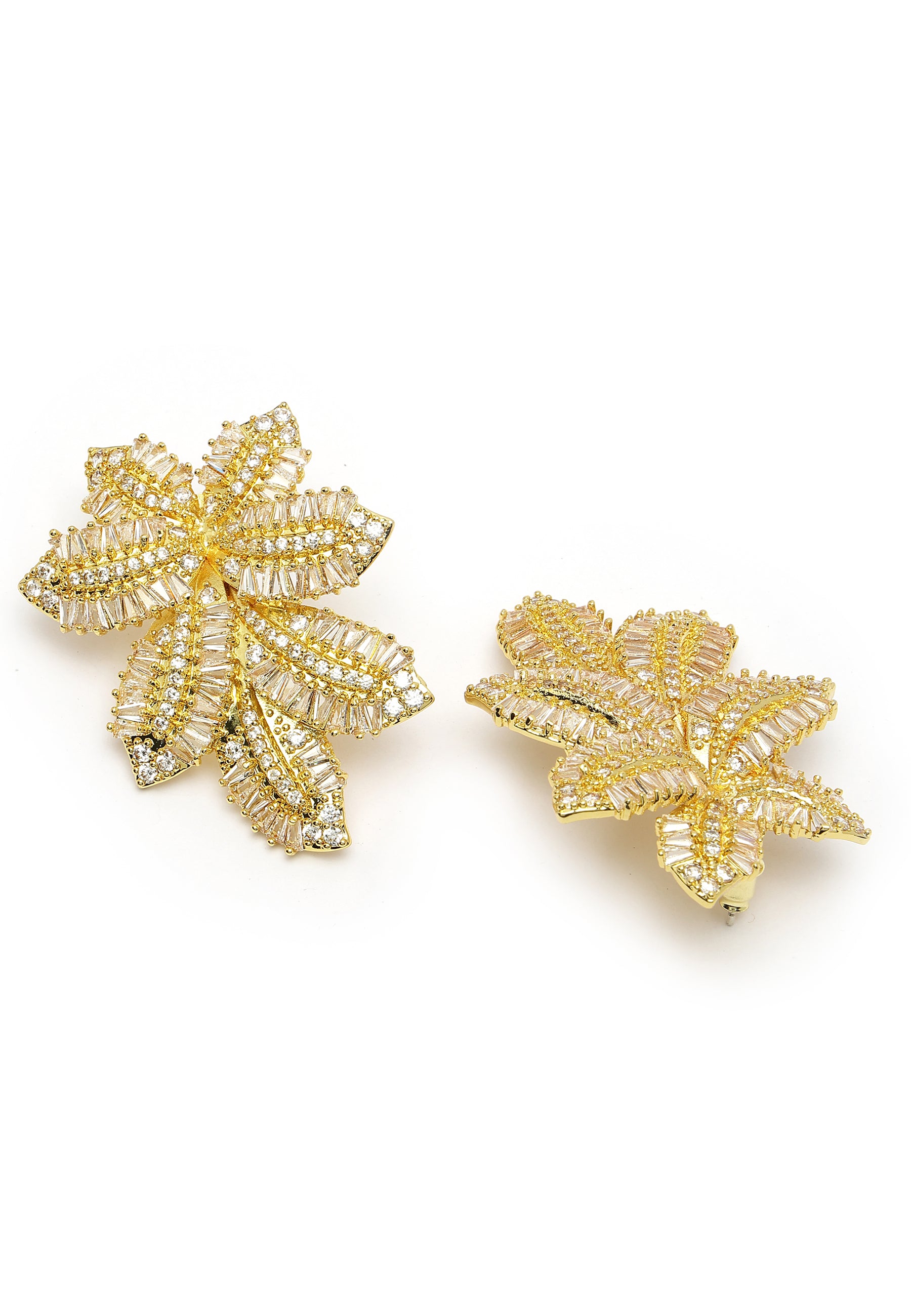 Cubic Zirconia Yellow Finish Leaf Studs