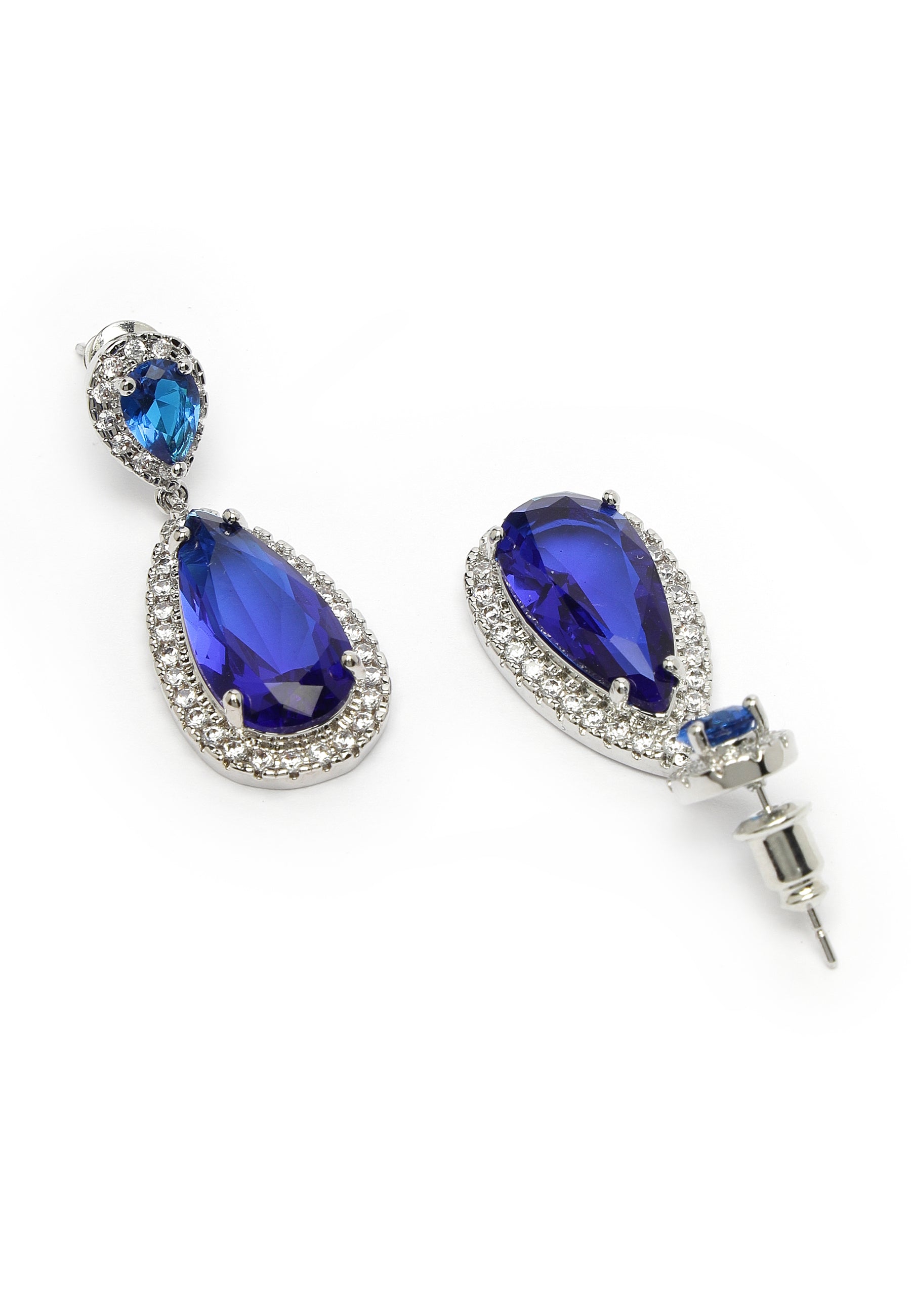 Zirconia Drop Earrings In Blue