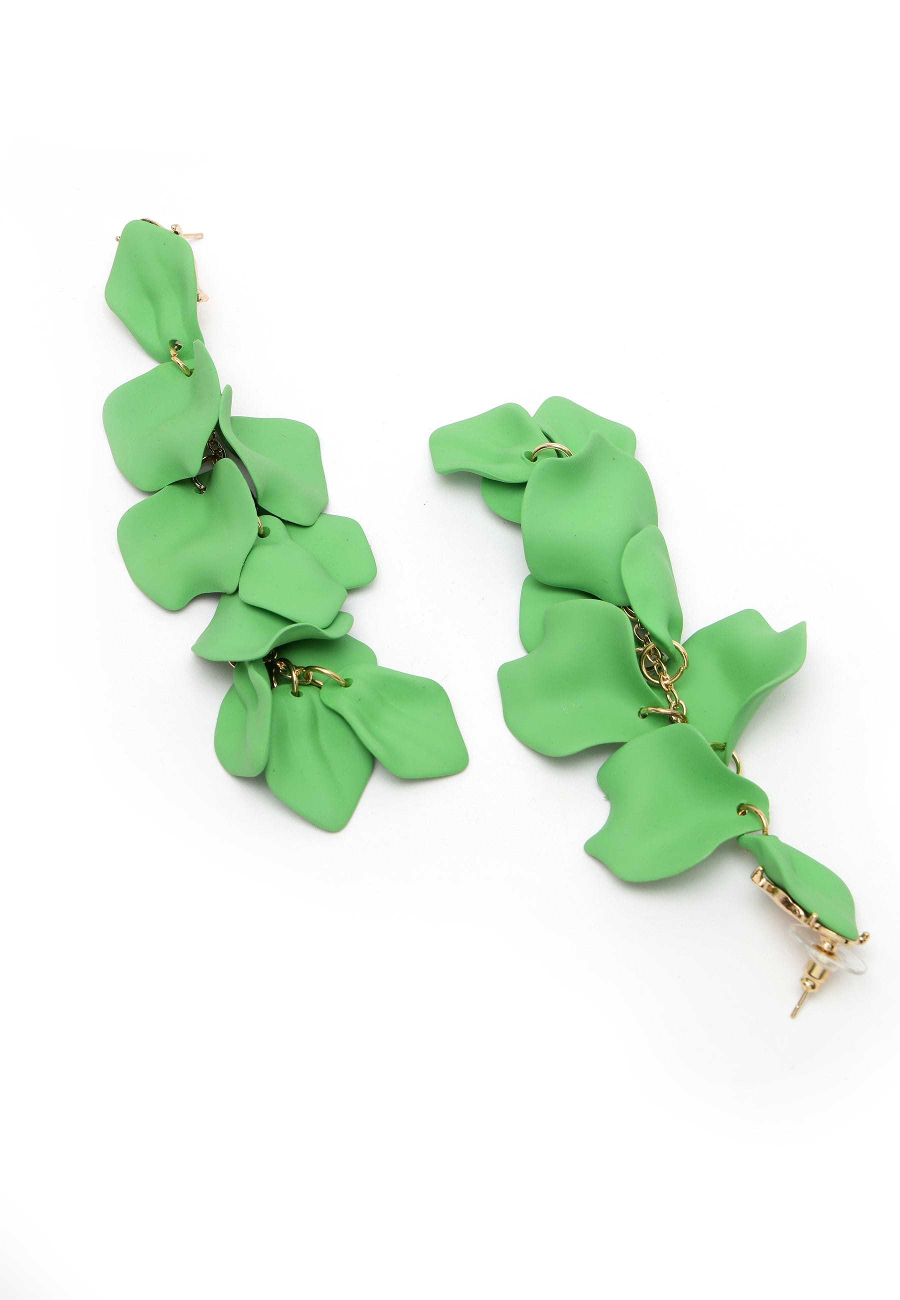 Green Rose Petal Shaped Danglers Earrings