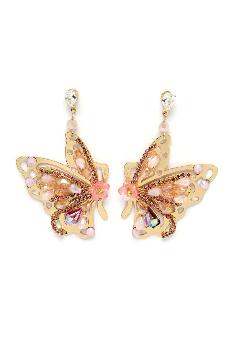 Roze vlinder drop oorbellen