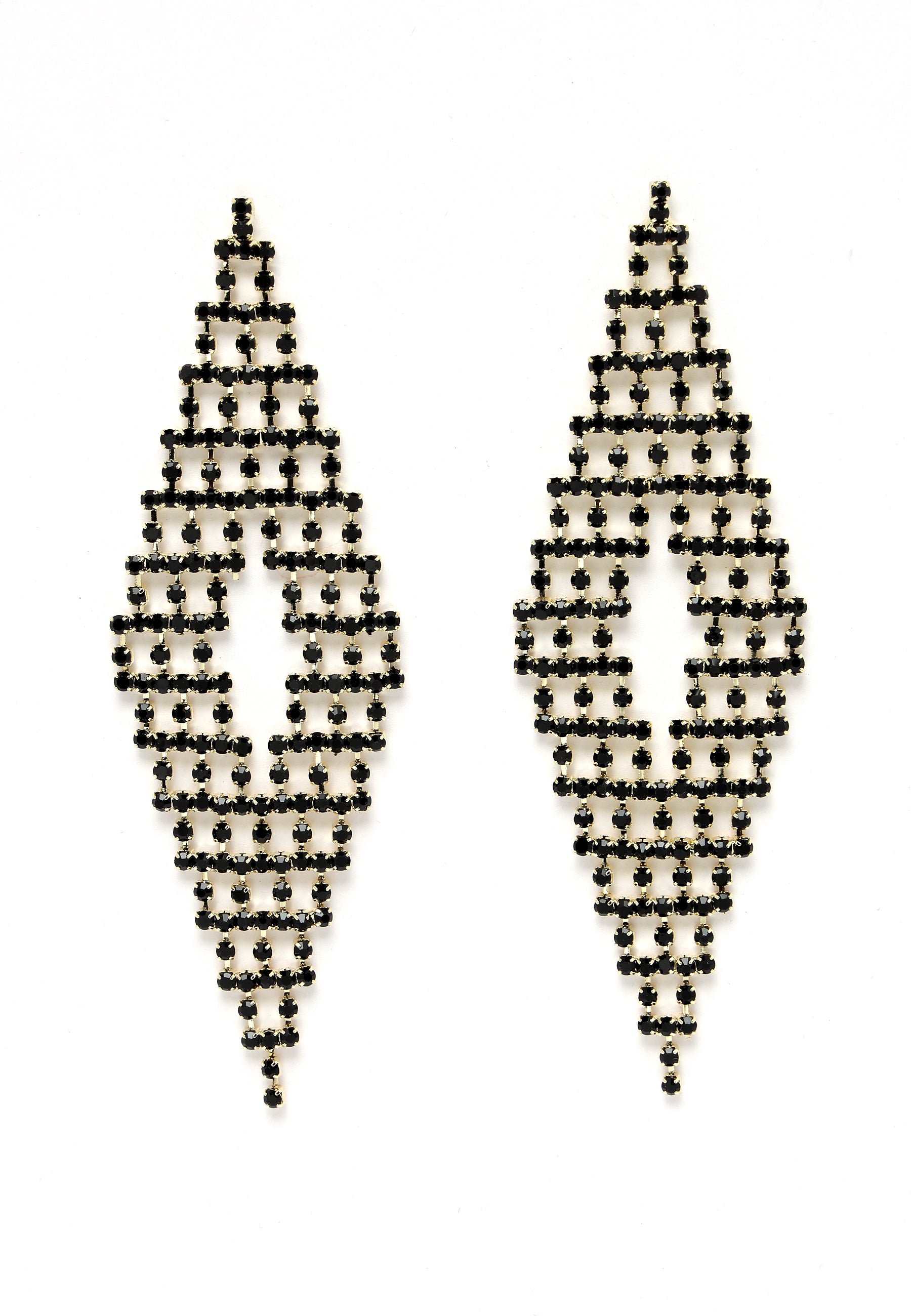 Oszałamiające kolczyki w kształcie rombu z czarnego kryształu
