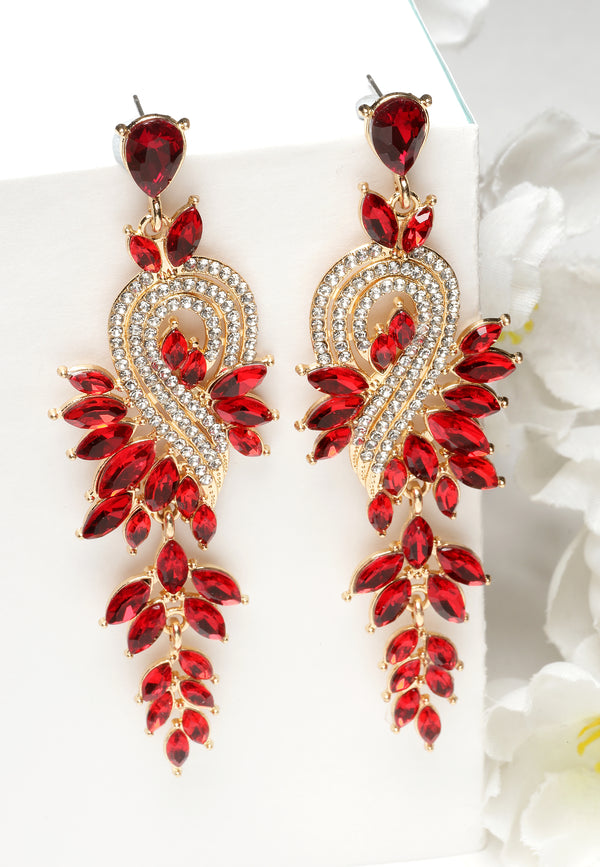 Belles boucles d’oreilles en feuille de cristal rouge