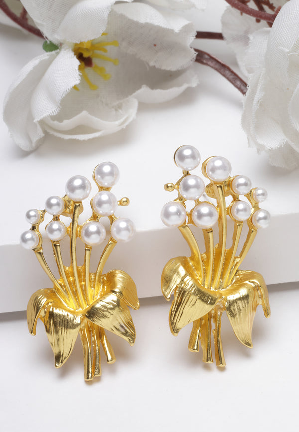 Hibiscus Gold-Plated Pearl Earrings