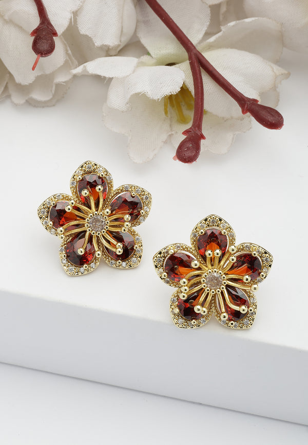 Red Dainty Floral Stud Earrings