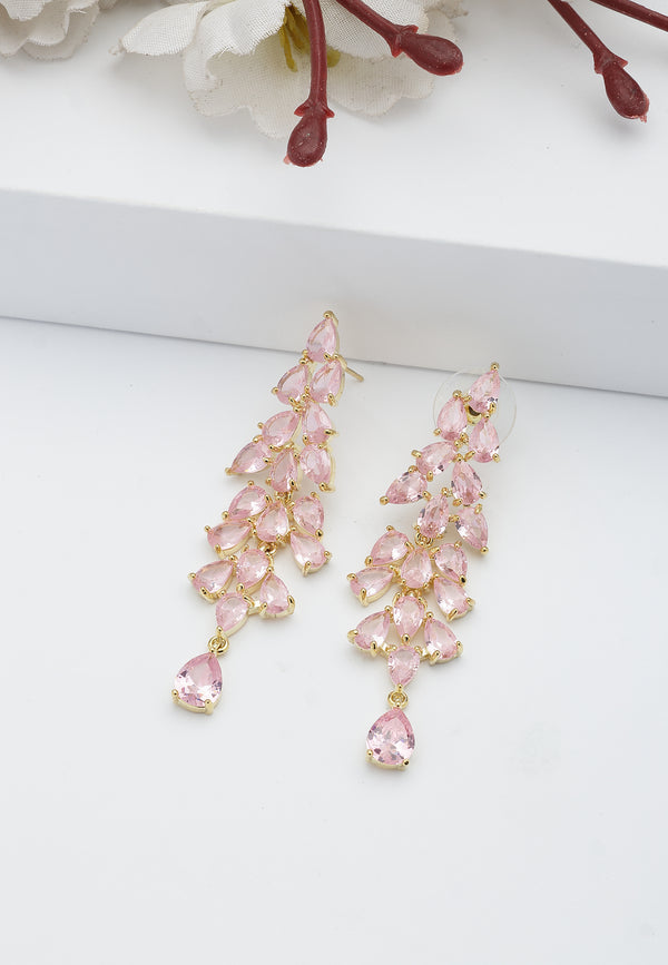 Roze Bladvormige Dangle Oorbellen