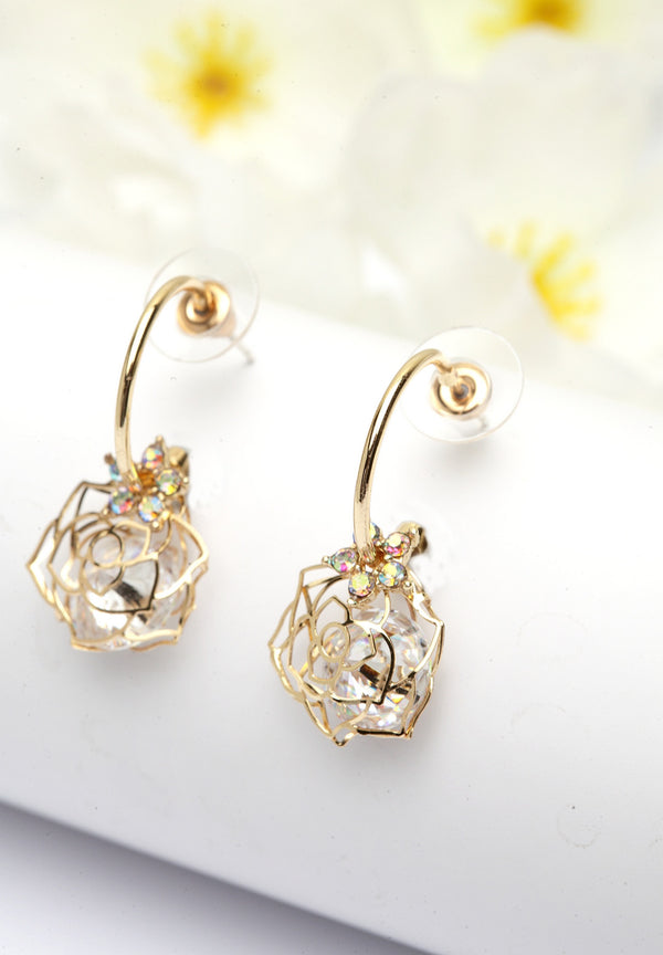 Boucles d'oreilles élégantes en plaqué or avec roses