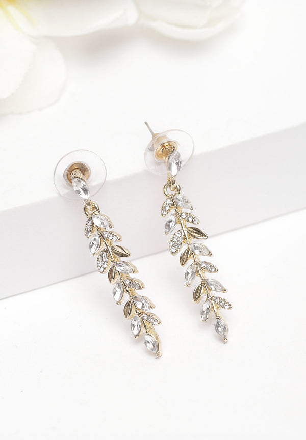 Boucles d'oreilles pendantes en cristal de feuille d'or