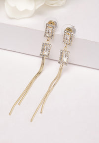Gold Square Crystal Hanging Earrings