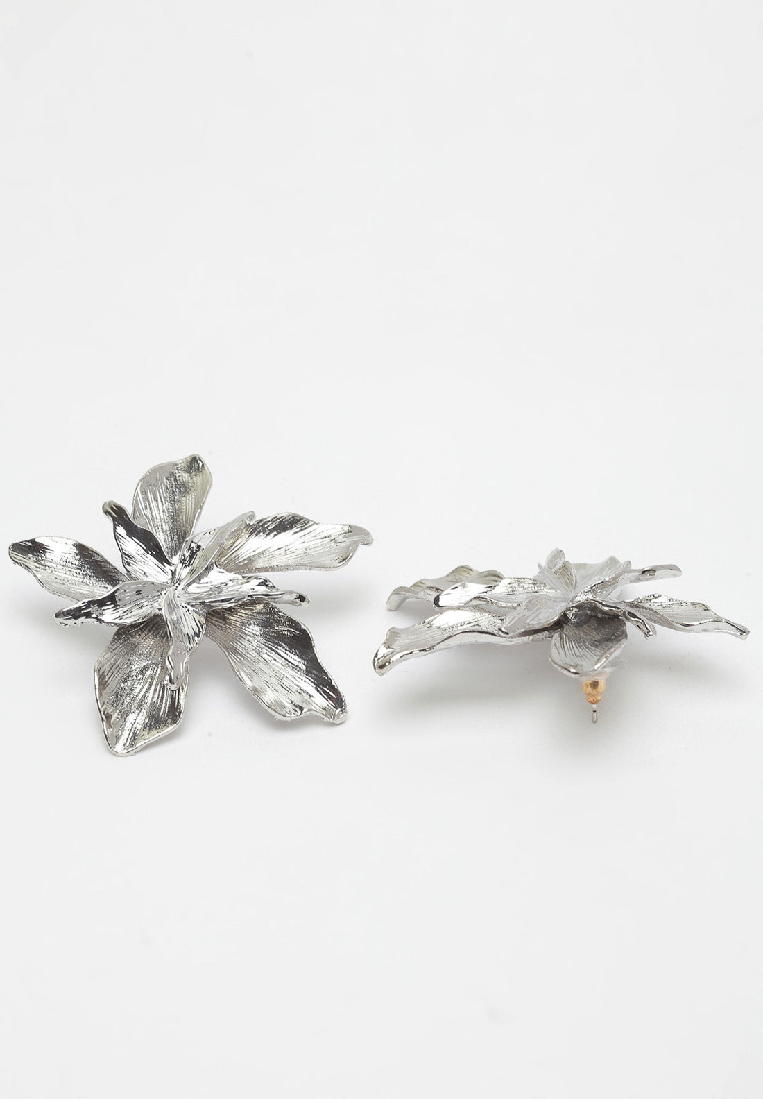 Metallic Silver Floral Stud Earrings