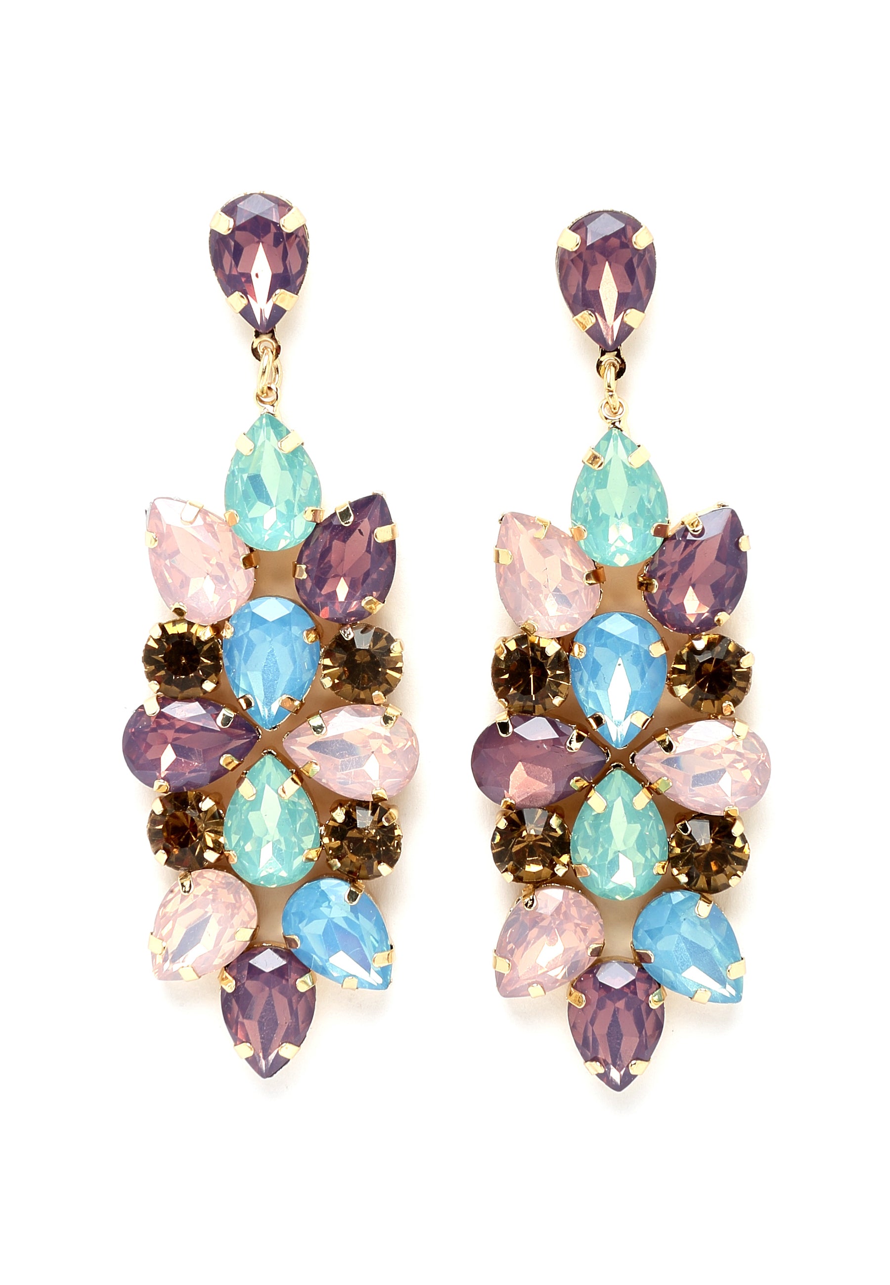 Floral Crystals Drop Earrings in Blue