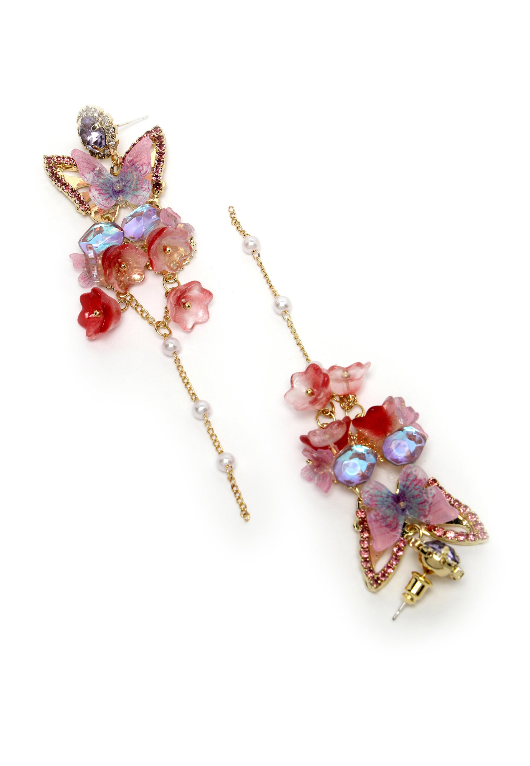 Boucles d'oreilles longues suspendues en cristal papillon